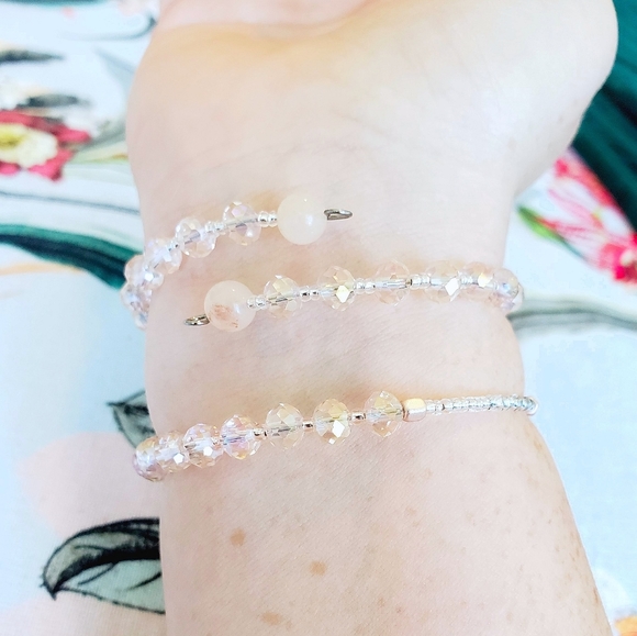 Pink Opal and Rose Gold Beaded Bangle Set - Picture 6 of 8